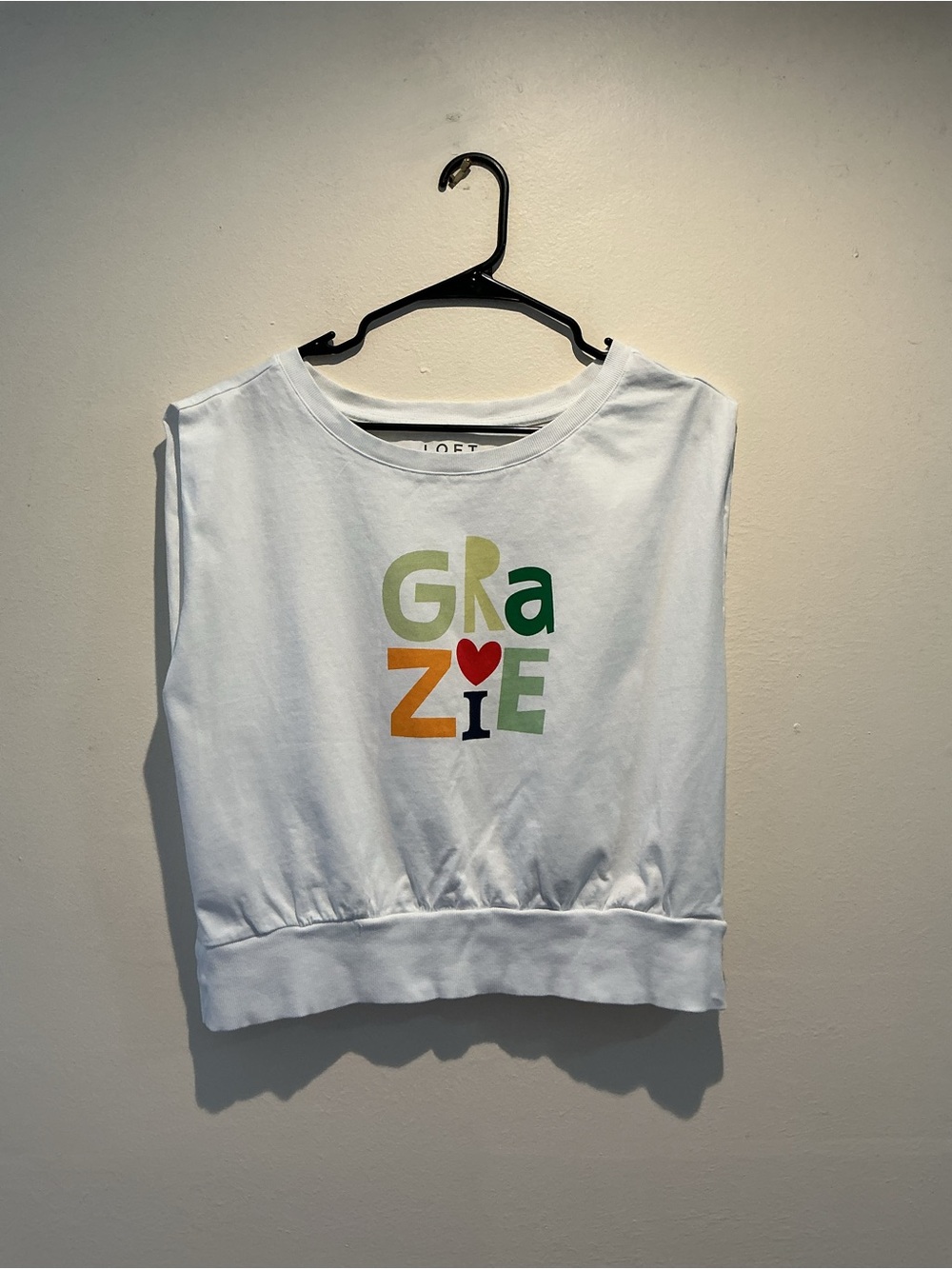 LOFT White "GRAZIE" Graphic Muscle Tank Top Cotton Sleeveless Tee